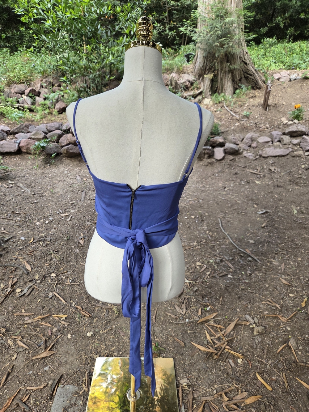 Michelle Mason Spaghetti‎ Strap Cowl Neck Crop Top - Blue
